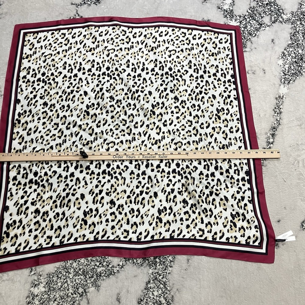 Talbots Leopard Print Square Scarf Cream Black Red Border NWT Womens - Picture 3 of 13